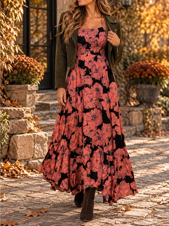 Free People Dresses & Skirts - Free People Intimately Floral Halter Handkerchief Hem Maxi Dress Size XS